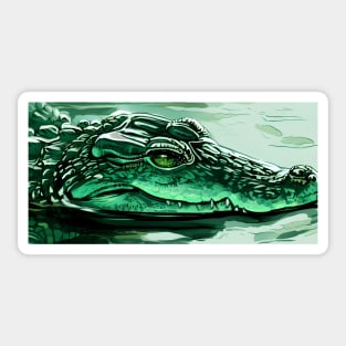 a green crocodile with emerald eyes in the water Sticker